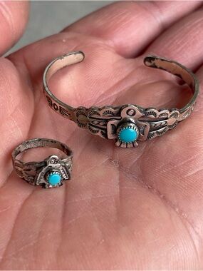 Navajo Fred Harvey Phoenix Thunderbird Sterling Silver Child Ring & Bracelet Set